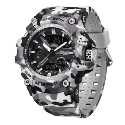 Reloj Deportivo SANDA 3355 Camuflaje Gris Análogo-Digital