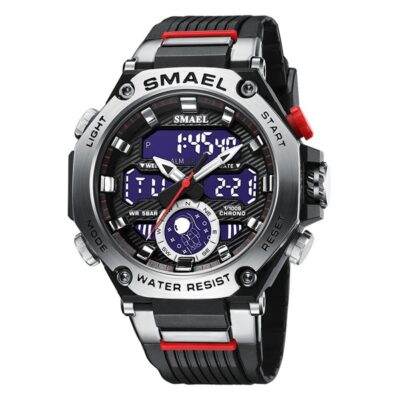 Reloj Deportivo SMAEL 8069 Metálico Doble Horario Plateado