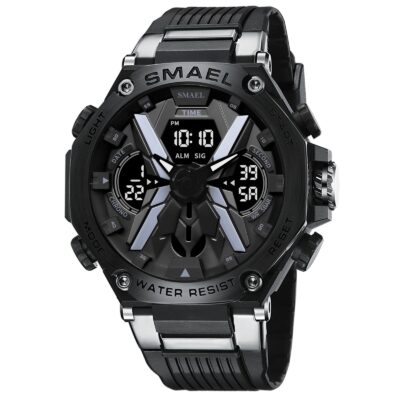 Reloj Deportivo SMAEL 8087 Metalico Doble Horario Negro