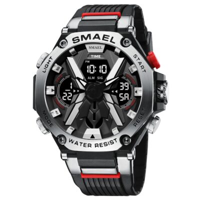 Reloj Deportivo SMAEL 8087 Metalico Doble Horario Plateado