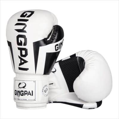 Guantes Boxeo GINGPAI M02 Profesionales 12 Oz Blanco