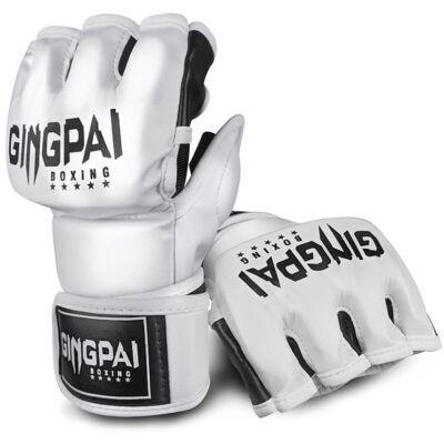 Guantes GINGPAI M03 Kick Boxing MMA Profesional Blanco