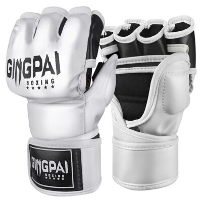 Guantes GINGPAI M03 Kick Boxing MMA Profesional Blanco